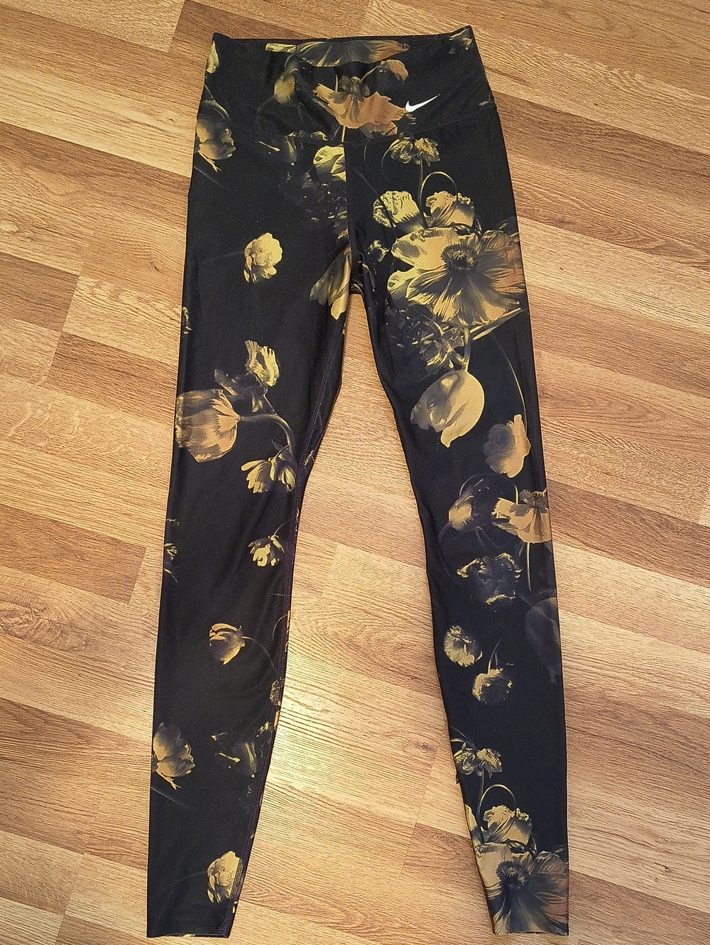 Nike Black Leggings with Gold Floral Design